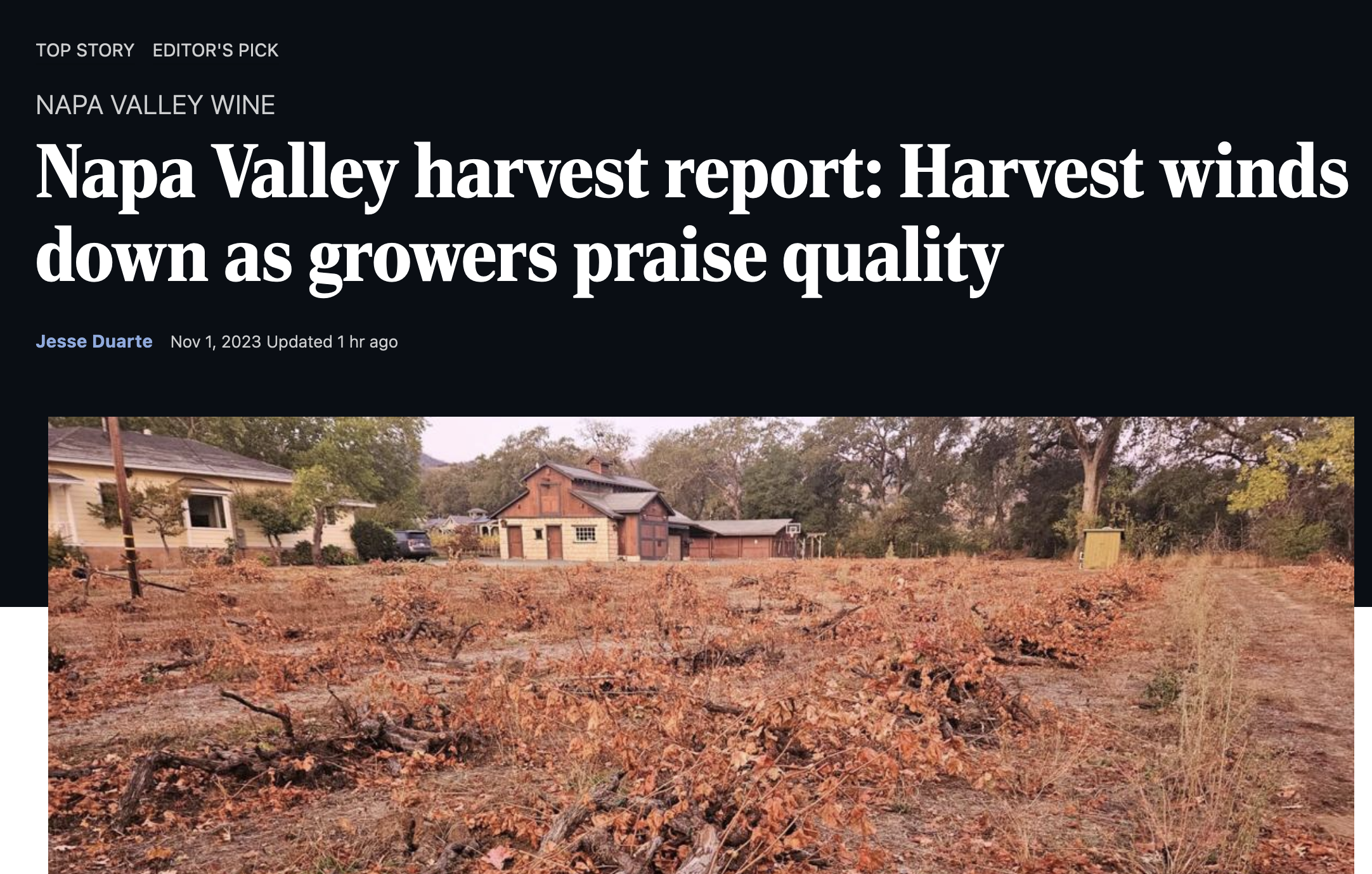 Napa Valley harvest report: Harvest winds down as growers praise quality